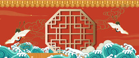 手绘国潮风展板背景 