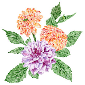 数码印花水彩花抽象花卉水彩花