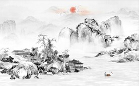 中式水墨山水国画电视背景墙