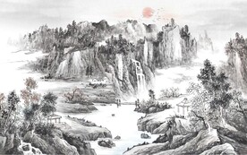 中式水墨山水国画电视背景墙