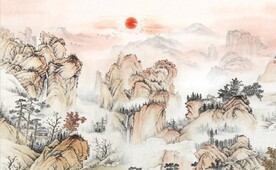 中式青绿瀑布山水国画电视背景墙