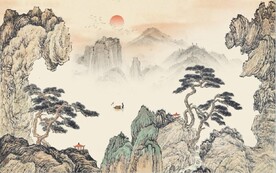 中式青绿瀑布山水国画电视背景墙