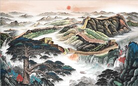 中式万里长城山水国画电视背景墙