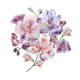 数码印花水彩花抽象花卉水彩花