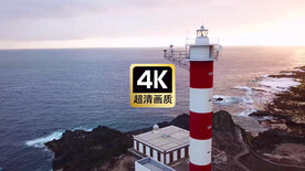 航拍夕阳海岛灯塔美景
