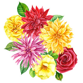 数码印花水彩花抽象花卉水彩花