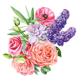 数码印花水彩花抽象花卉水彩花