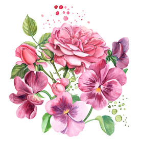数码印花水彩花抽象花卉水彩花