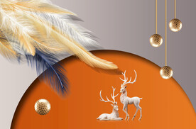 橙色几何羽毛麋鹿装饰画