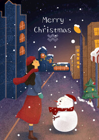 卡通女孩可爱手绘圣诞人