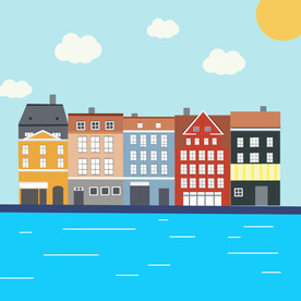 扁平风欧式房子插画