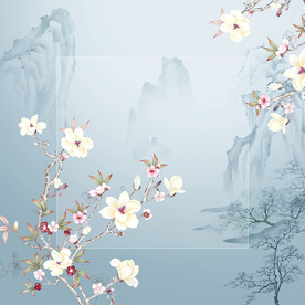 数码印花手绘画抽象花卉水彩花 