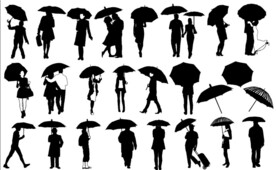 人物矢量图 黑白剪影 雨伞剪影