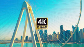 航拍海港城市巨型摩天轮