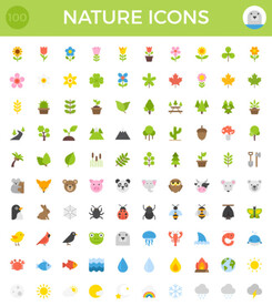 动物卡通植物图标素材雪花雷电雨