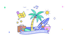 度假椰子树冲浪行李箱