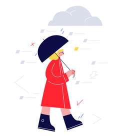 扁平风简笔画抽象雨伞人物插画