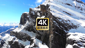 航拍雪山上滑下的积雪