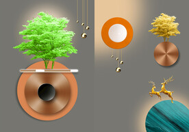 光明几何麋鹿发财树装饰画