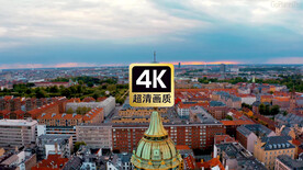 航拍北欧小镇建筑群