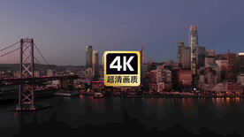 航拍城市建筑群跨海大桥夜景