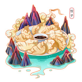 国潮风饺子插画元素