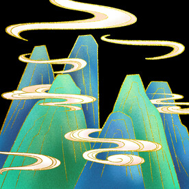  国潮山水边框图片 