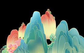  国潮山水边框图片 