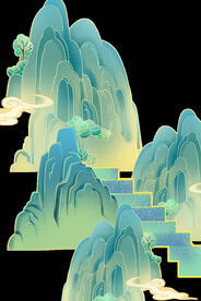 国潮山水边框图片 