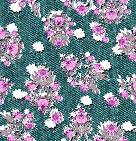 大牌牛仔纹花卉印花