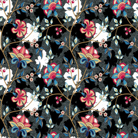 大牌牛仔纹花卉印花