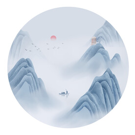 蓝色意境山水画