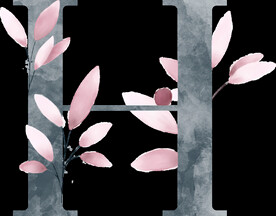 粉色花型叶子植物字母H