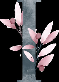 粉色花型叶子植物字母I