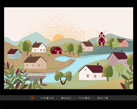 乡村背景插画
