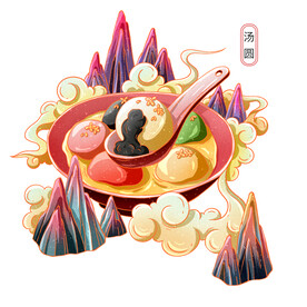国潮风汤圆插画元素