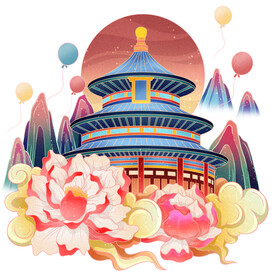 国潮风城市地标山水建筑天坛