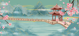 手绘古风插画背景图片