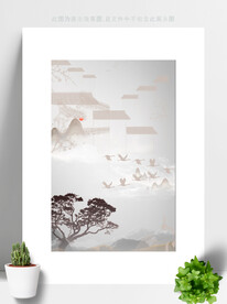中式意境水墨山水画 