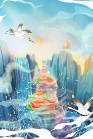  中国风大气插画场景图片