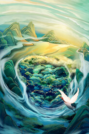 中国风大气插画场景图片 