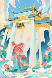 中国风大气插画场景图片 