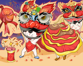  虎年舞狮国潮海报图片