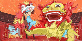   虎年舞狮国潮海报图片