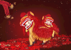  虎年舞狮国潮海报图片