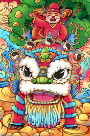  虎年舞狮国潮海报图片