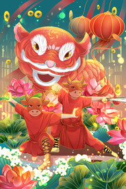  虎年舞狮国潮海报图片