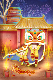  虎年舞狮国潮海报图片