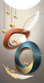 3D立体几何羽毛麋鹿玄关