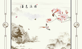 晶瓷画水墨山水画电视背景墙